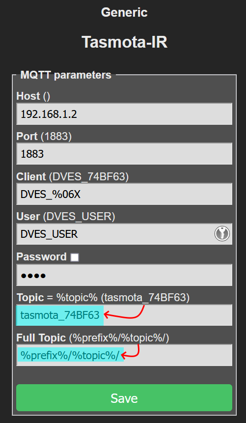 TASMOTA-IR configuration mqtt
