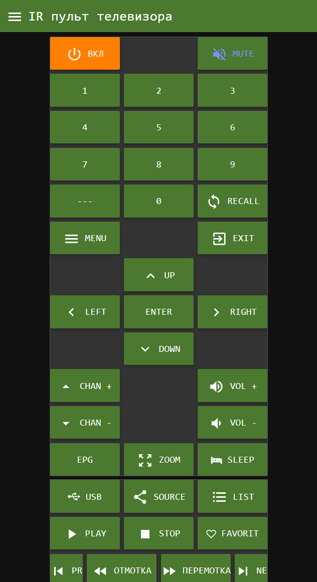 NodeRED IR tv control dashboard NodeRED IR tv control dashboard
